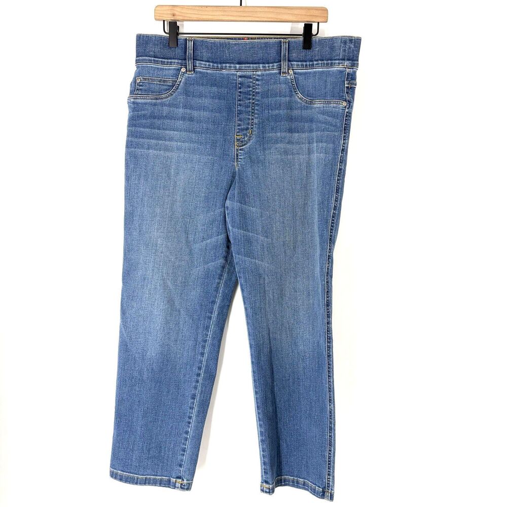Spanx Jeans Size 1X Women Blue Straight Leg Ankle Denim Pull On Slimming Stretch